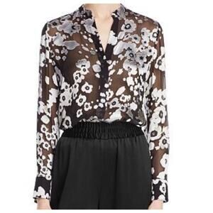 Alice + Olivia Belle Mandarin-Collar Floral-Print Blouse